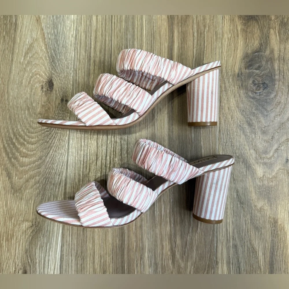 Deltan Dusty Pink Colette Stripe Three Band Dress Mules – Size 8M